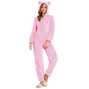 7292 Fleece Onesie Pajamas Fuzzy Sherpa Hooded Romper One Piece Winter